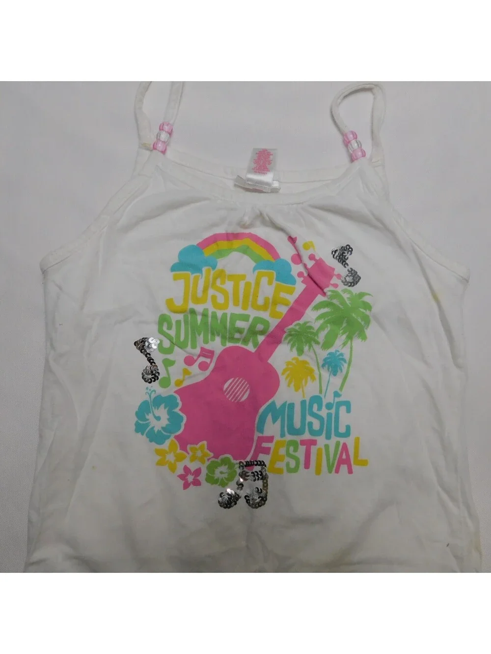 Justice Girls Dress Size XS 6 White Summer Music Festival Cami Drop Waist Pocket